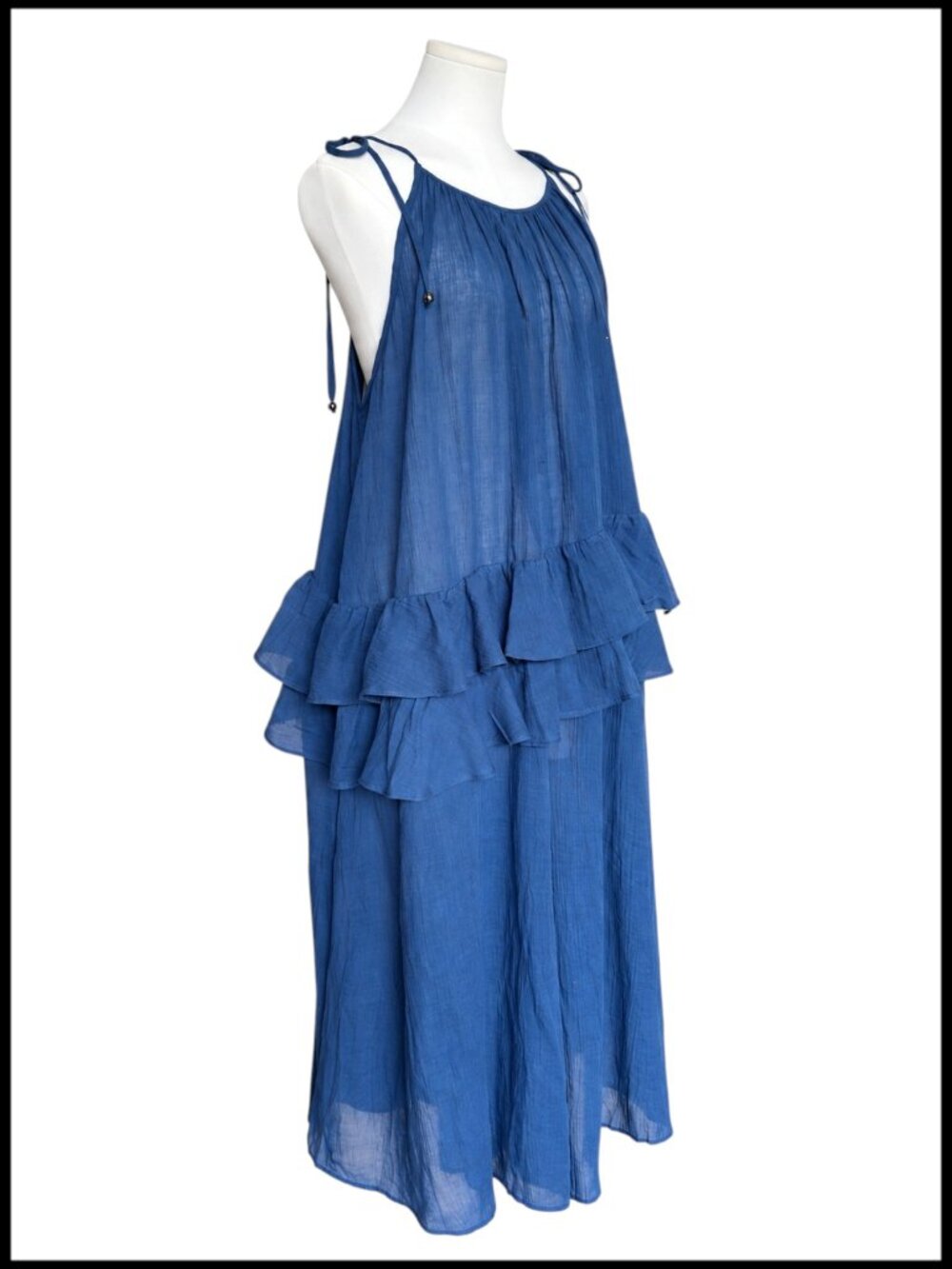 Anthropologie Celandine Jumpsuit Blue Cotton Gauze Ruffled Wide Leg XS - Picture 5 of 11